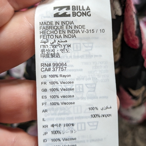 NWOT Billabong black pink floral wrap robe cover up M/L - Picture 10 of 10